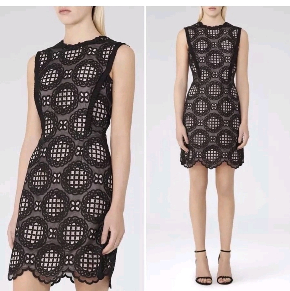 Reiss Women’s 10 Dress Dixie  Graphic Lace Scallop Hem Sleeveless Whimseygoth